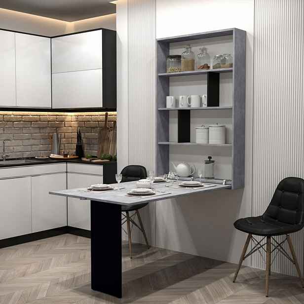 Moderní sklápěcí jídelní stůl OMBO - beton / černý
