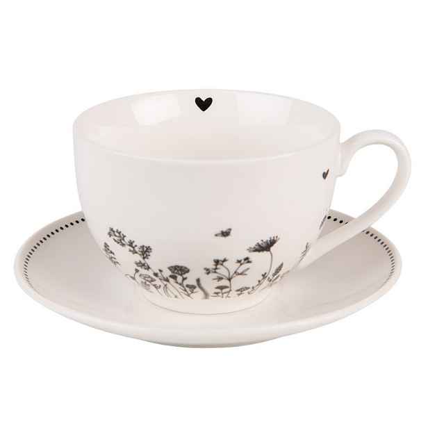Porcelánový šálek s podšálkem s květinami Flora And Fauna - 12*9*6cm / 200ml Clayre & Eef