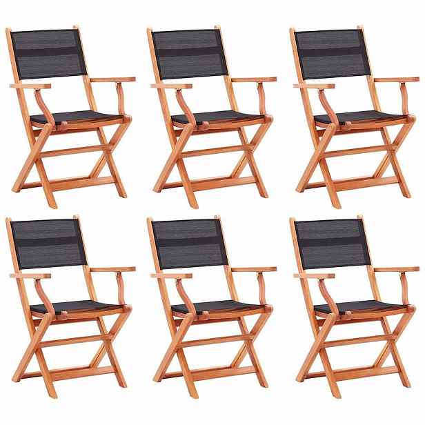 vidaXL Skládací židle 6 ks, černé, masivní eukalyptové dřevo a textil