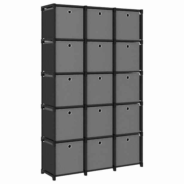 vidaXL Výstavní police 15 přihrádek s boxy černá 103x30x175,5cm textil