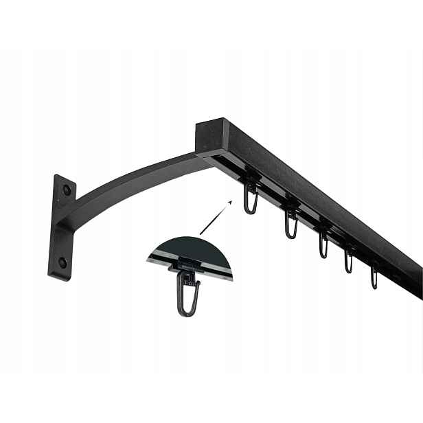 Garnýž Kolejnicový Aluminiový Kvadro 20 mm Černý 150 cm Luna sada špendlíků