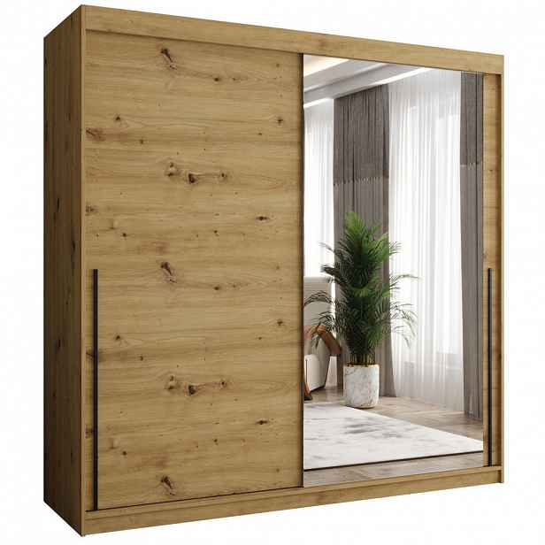 Home Collective SKŘÍŇ S POSUVNÝMI DVEŘMI se zrcadlem, šířka 200 cm, Artisan s černým úchytem