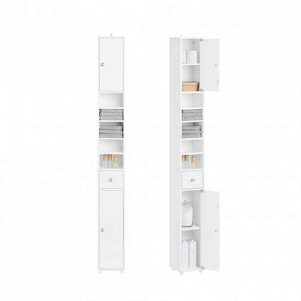 SoBuy VYSOKÁ KOUPELNOVÁ SKŘÍŇKA s jedním zásuvkovým polem Bílá 20x20x180cm Minimalistický