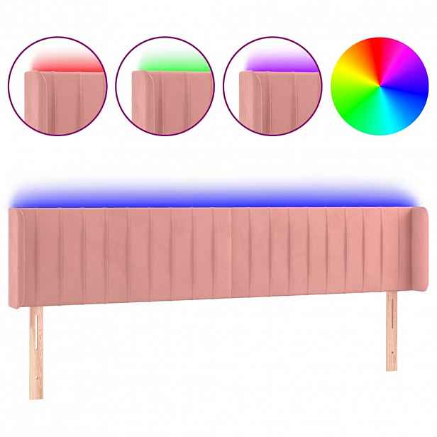vidaXL Čelo postele s LED růžové 163 x 16 x 78/88 cm samet
