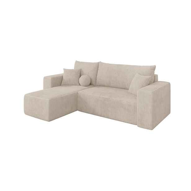 ALTDECOR ROHOVÁ SEDAČKA s funkcí spaní, otoman vlevo SENO-L 249x139x85 béžová manšestr