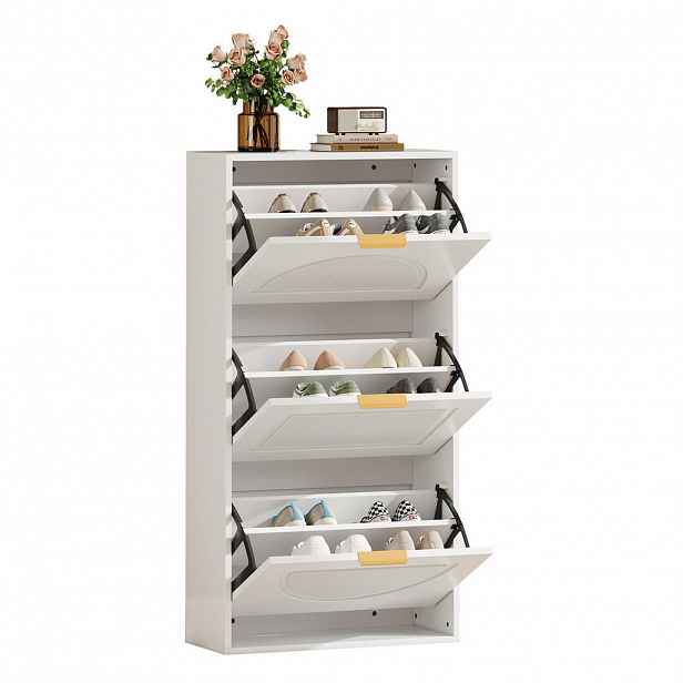 OKWISH BOTNÍK 60/24/114 cm bílý z MDF a dřevotřísky s výklopnými klapkami a bezpečným kotvením