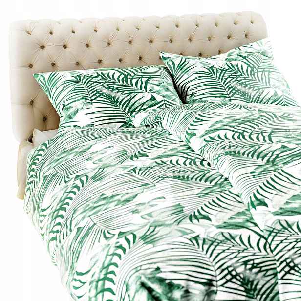 Povlečení Jungle 200x220 bílé, zelené listy palmy