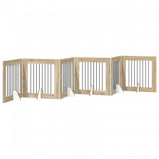 vidaXL Skládací psí brána se stojany 6 ks Dub sonoma 482 cm