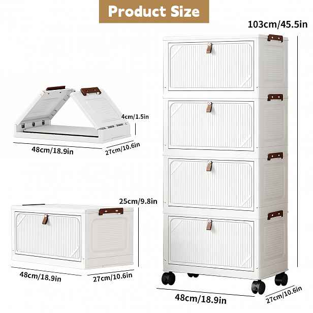 TEMU 48cm skládací úložný box, velký úložný dvojitým otvíráním, velký úložný víkem a kolečky, lze skladovat oblečení, svačiny a knihy, skládací