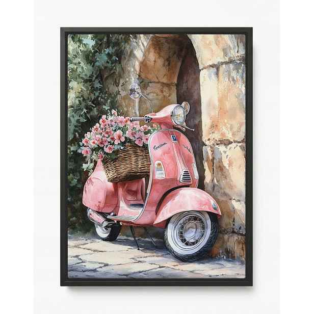 Obraz Rám American Box Růžový Skútr Vespa Květiny Zeď Vintage Retro 60x80