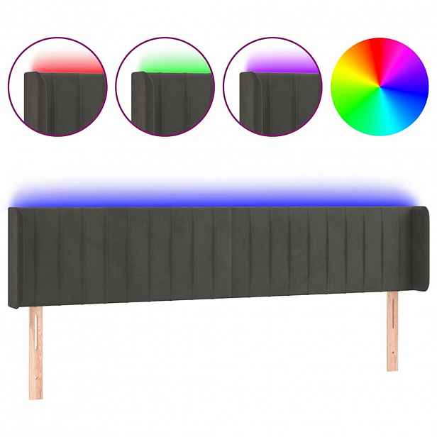 vidaXL Čelo postele s LED tmavě šedé 183 x 16 x 78/88 cm samet