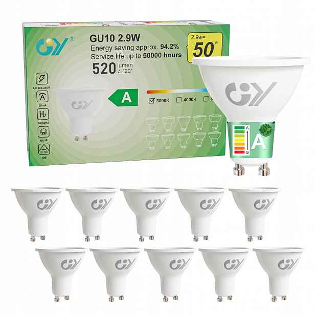 Led žárovky GU10 10 ks 2,9 W 520 lm 3000K teplá bílá