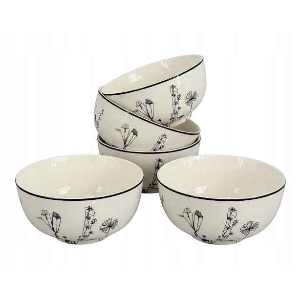 Set 6 ks Porcelánových misek Linea Garden 14 cm černý dekor, by inspire