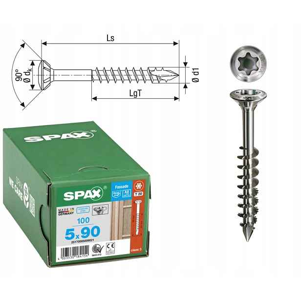 Šroub do fasádní desky, ocel A2 Spax 5 x 90 mm 100 ks