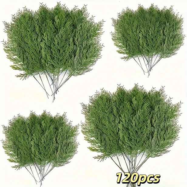 TEMU 120 ks umělých cedrových větví - živé a realistické zelené borovicové větve