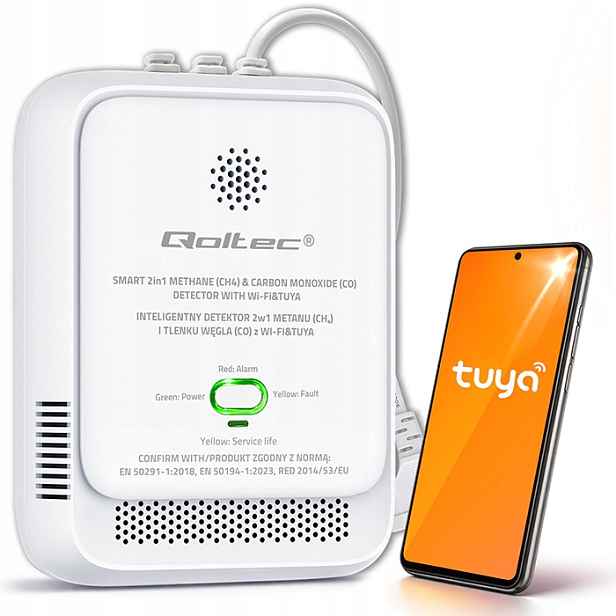 Detektor plynu WiFi Tuya 2v1 detektor alarmu 85 dB
