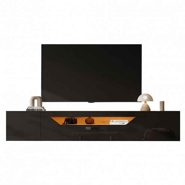 OKWISH NÁSTĚNNÝ TV stolek 180/37/36 cm béžová a černá z dřevotřísky s LED osvětlením