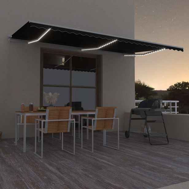 Ručně zatahovací markýza s LED světlem 600x350 cm Dekorhome Krémová