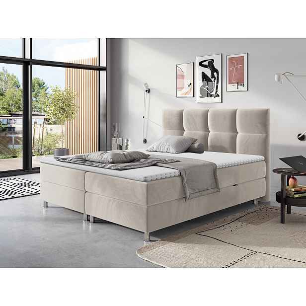Moderní box spring postel Angela 180x200, béžová HELCEL
