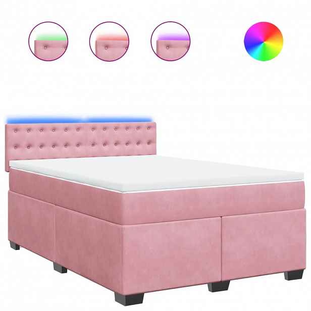 vidaXL Box spring postel s matrací růžová 160x200 cm samet