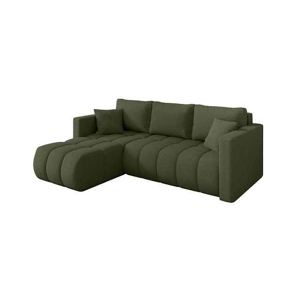 ALTDECOR ROHOVÁ SEDAČKA s funkcí spaní, otoman vlevo GARD-L 226x146x85 zelená bouclé