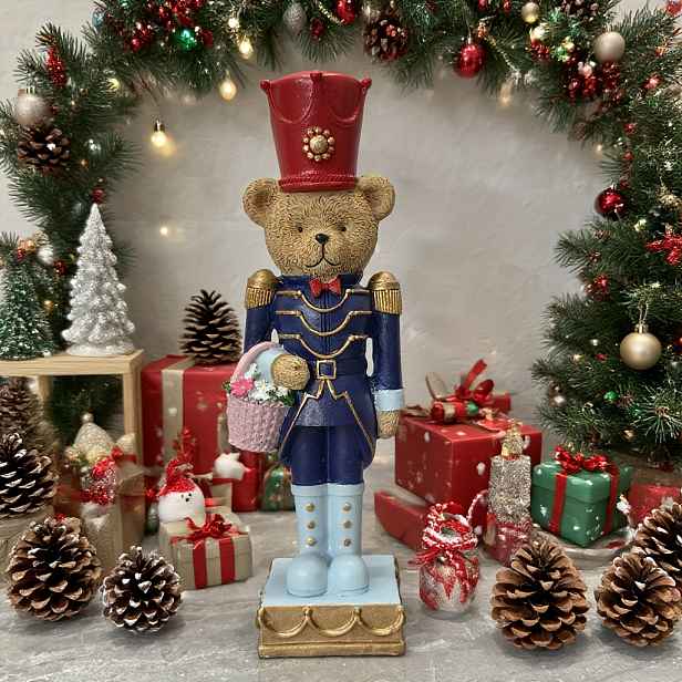 TEMU Louskáček 23,5 cm - Figurka medvídka v retro pohádkovém stylu, dekorativní řemeslo. Ideální pro vánoční a sváteční dekoraci, dodává teplo.