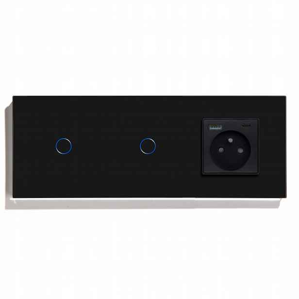 Dotykový Spínač Dvojitý Skleněný 1+1 Zásuvka Usb-c Qc 20W Quick Charge