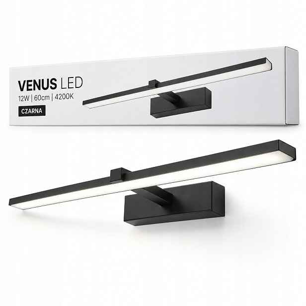 Venus Led nástěnné svítidlo 12W 60 cm černá lampa nad zrcadlo 4200K IP44 840lm