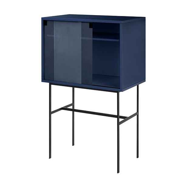 Tmavě modrá vitrína s posuvnými dveřmi 70x109x40 cm Lekko – noo.ma