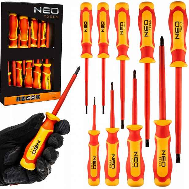 Sada Šroubováků 1000V 9 Ks Ploché Křížové Neo Tools PH3 PH2 PH1 PH0
