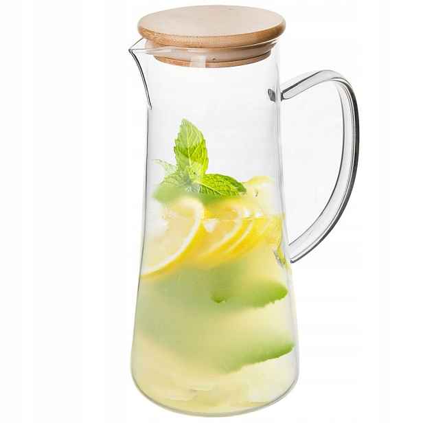 Skleněná konvice s bambusovým víkem, objem 1,35 l