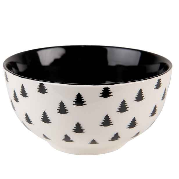 Bílo-černá porcelánová miska se stromky Black&White X-Mas - Ø 14*7 cm / 500 ml Clayre & Eef