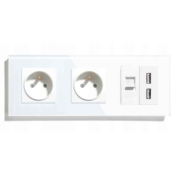 Elektrická Zásuvka Skleněná Trojitá Usb Internet RJ45