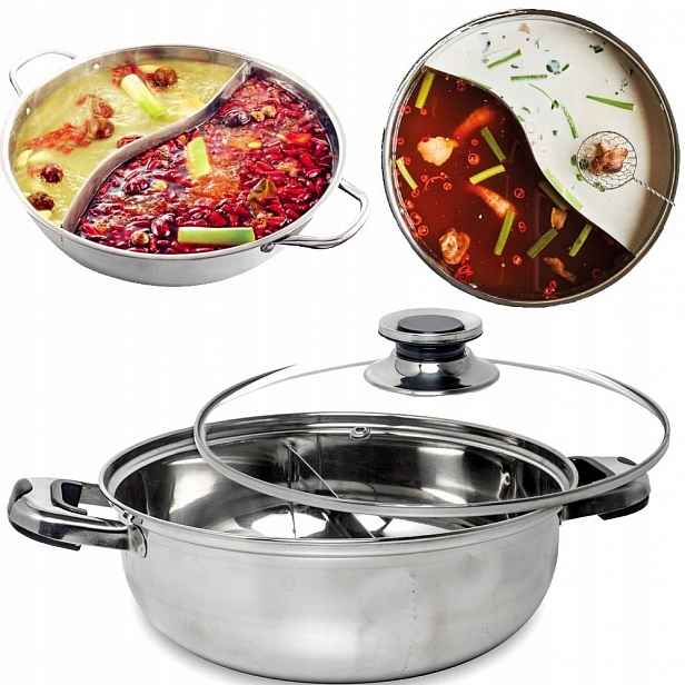 Čínský Hrnec na fondue, dělený horký hrnec, průměr 26 cm Nerezová Ocel Remo