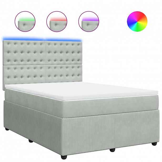 vidaXL Box spring postel s matrací světle šedá 140x190 cm samet