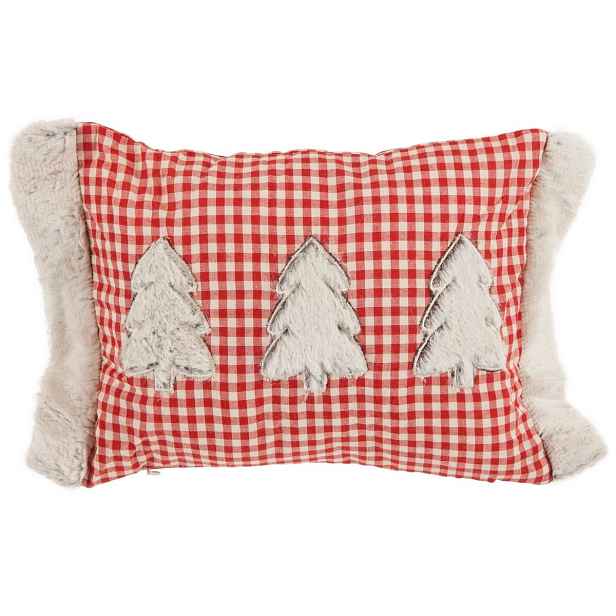 Bílo-červený károvaný polštář se stromky Snow - 32*24 cm Mars & More