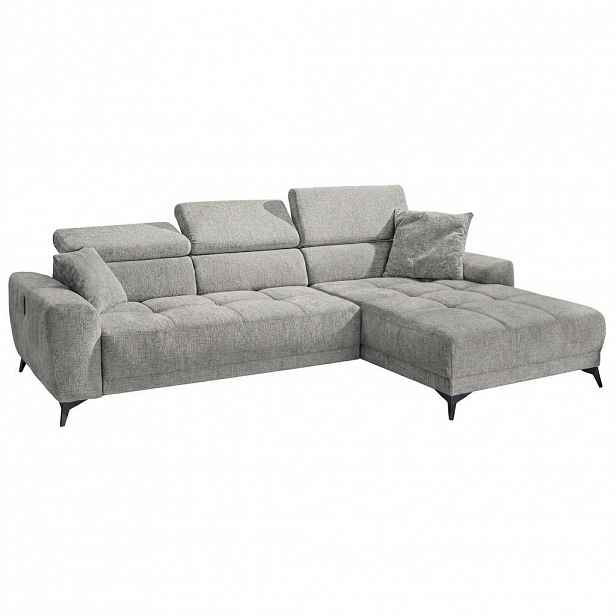 luma-home ROHOVÁ POHODA s elektrickým nastavením hloubky sedáku, nastavitelnými opěrkami hlavy, 299 × 200 × 107 cm (Š×H×V), světle šedá ženilka / 1542