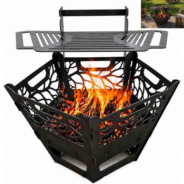 Velké skládací zahradní ohniště Grill Rošt 3 mm Ocel 2v1