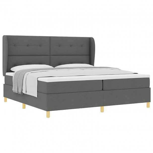 vidaXL Postel s boxspringem s čelo Tmavě šedá 200 x 200 cm textil