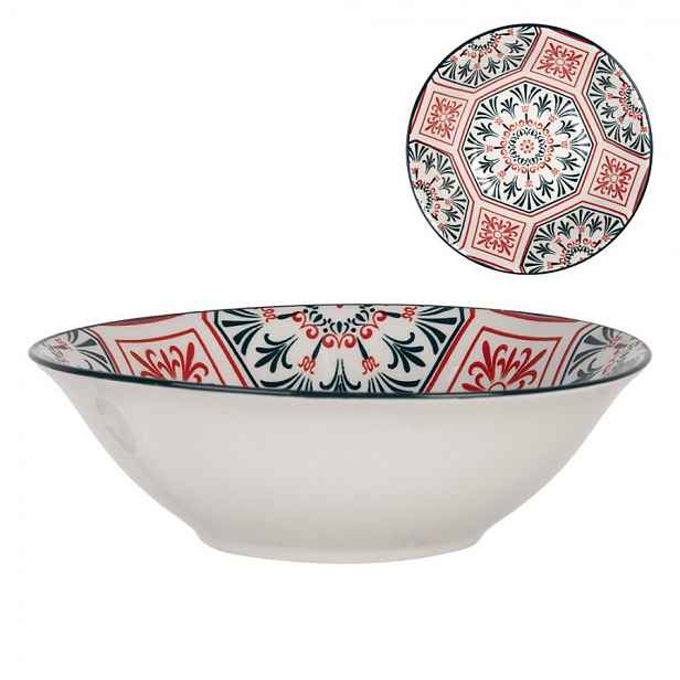 Bílá keramická miska s červeným vzorem Mibbo - Ø 15*5 cm / 350 ml Clayre & Eef