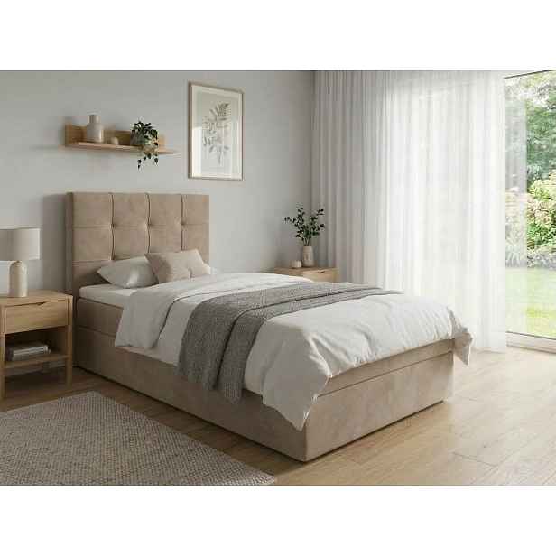 Čalouněná postel boxspring DIRELIS TRINITY 90x200 cm béžová Matrace: Matrace Bonell pružinová