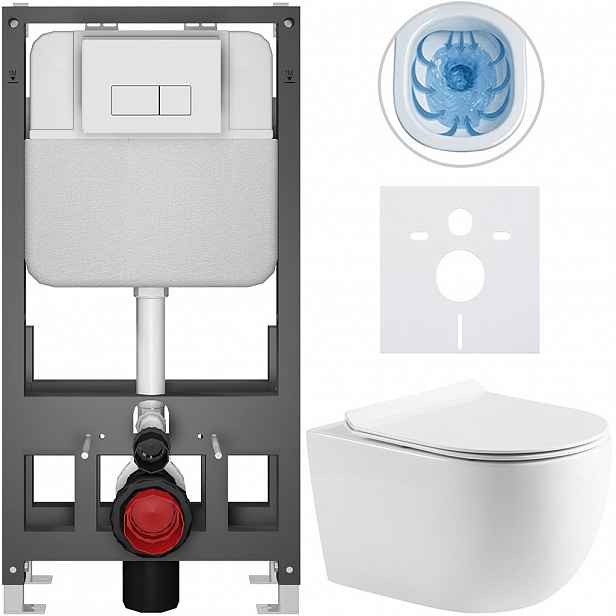 Kompletní WC set Basic/Felci - bílá lesklá - WC tlačítko Modulo/Bílá - volně stojící - předstěnová instalace - 53x37 cm