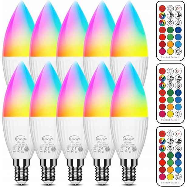 Led žárovka E14 Rgbw Sada 10 Ks Teplá bílá s dálkovým ovládáním Stmívatelná 5W