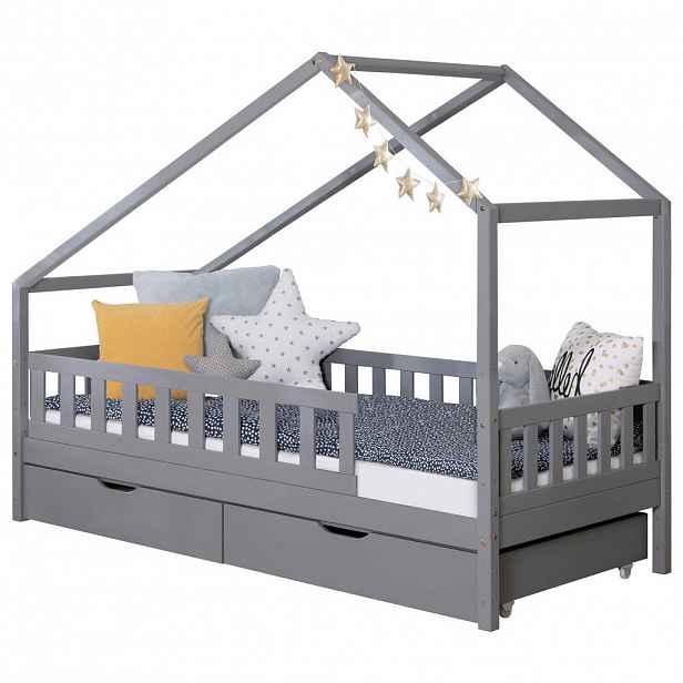 Livetastic DĚTSKÁ POSTEL SE STŘÍŠKOU, 120/200 cm, světle šedá