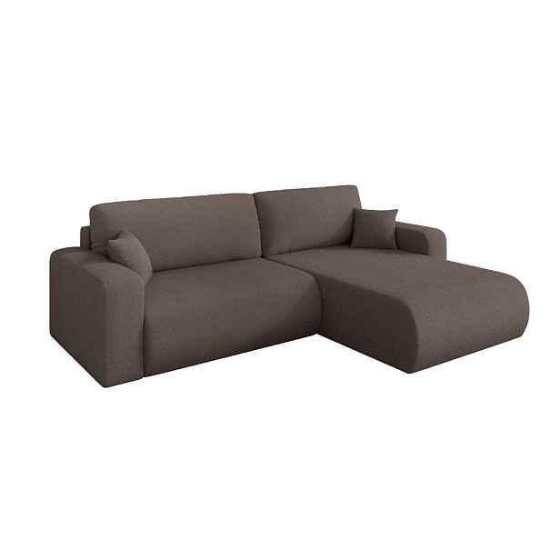 ALTDECOR ROHOVÁ SEDAČKA s funkcí spaní, otoman vpravo BERY-L 276x193x88 hnědá bouclé