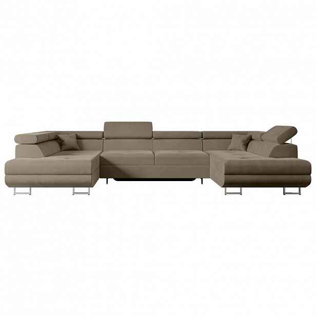 ALTDECOR SEDACÍ SOUPRAVA s funkcí lůžka a úložným prostorem GUSA-U 342x202x107 cm hnědý velur