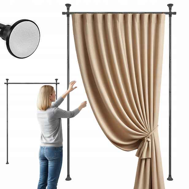 Garnýž Kovový 122-320 CM Teleskopický Pro Záclony Podpůrná Tyč Černá