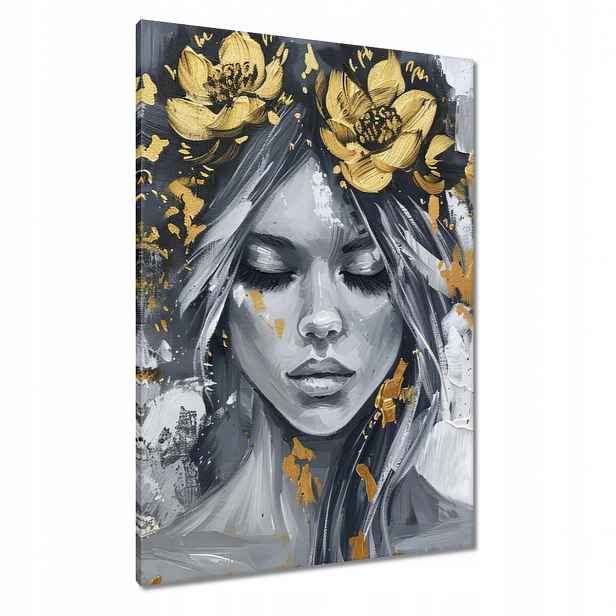 Obrazy 70x100 Žena Abstrakt Zlatá Květina