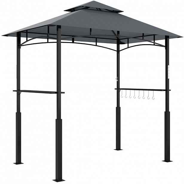 OKWISH GRILOVACÍ altán 243/148/248 cm tmavě šedý z kovu s LED osvětlením a dvojitou střechou