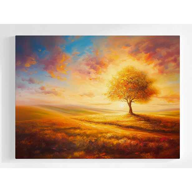 Plakát Zlaté Dřevo Západ Slunce Krajina Podzim 100x75